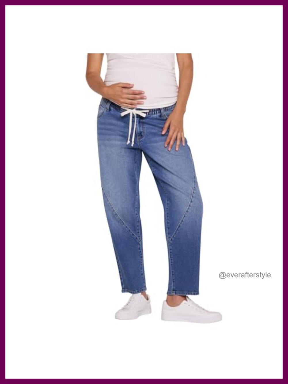 Maternity Under Belly Tie Waist Relaxed Barrel Leg Pregnancy Jeans